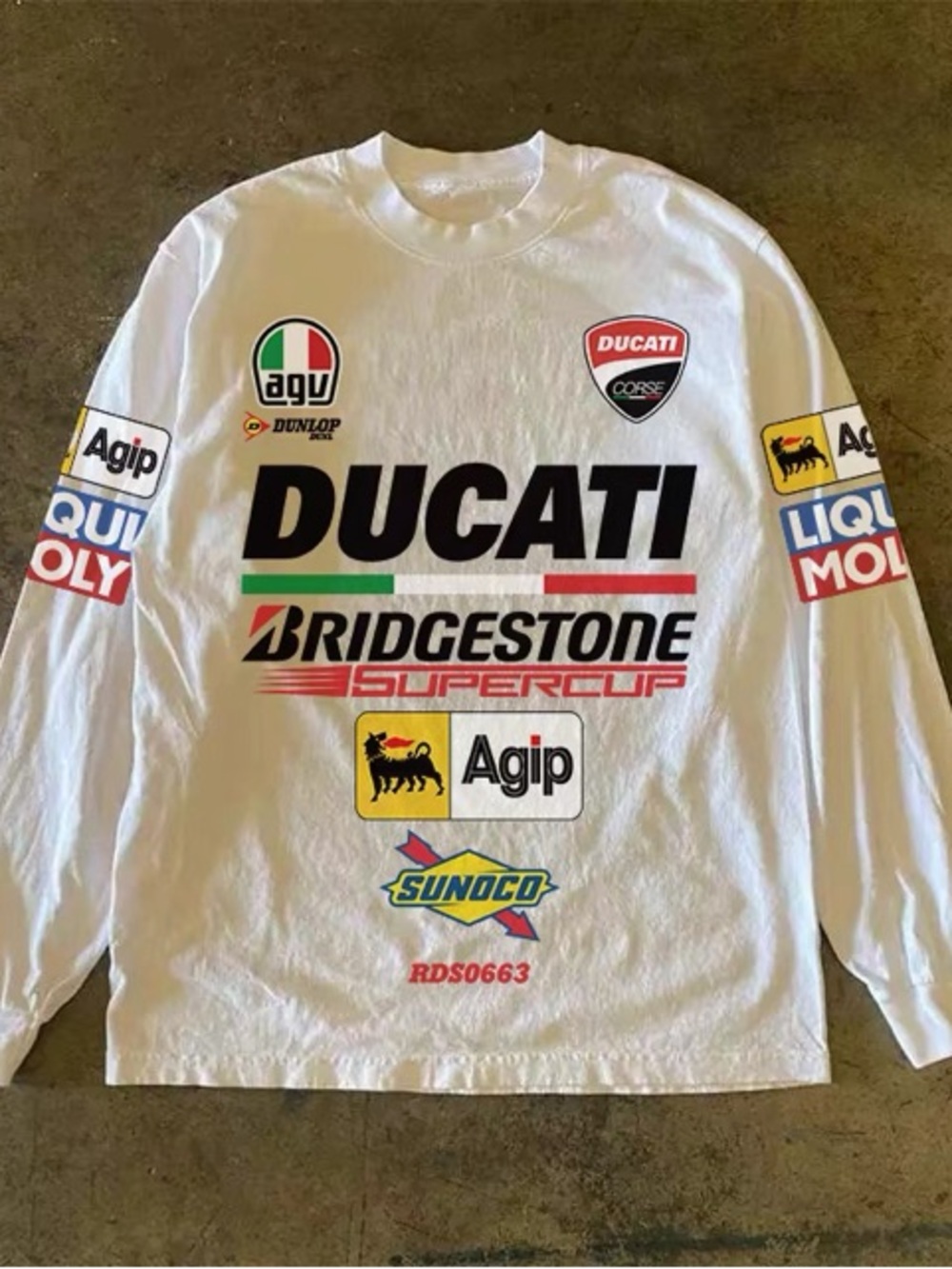 Ducati White Long Sleeve Racing Logo Tee